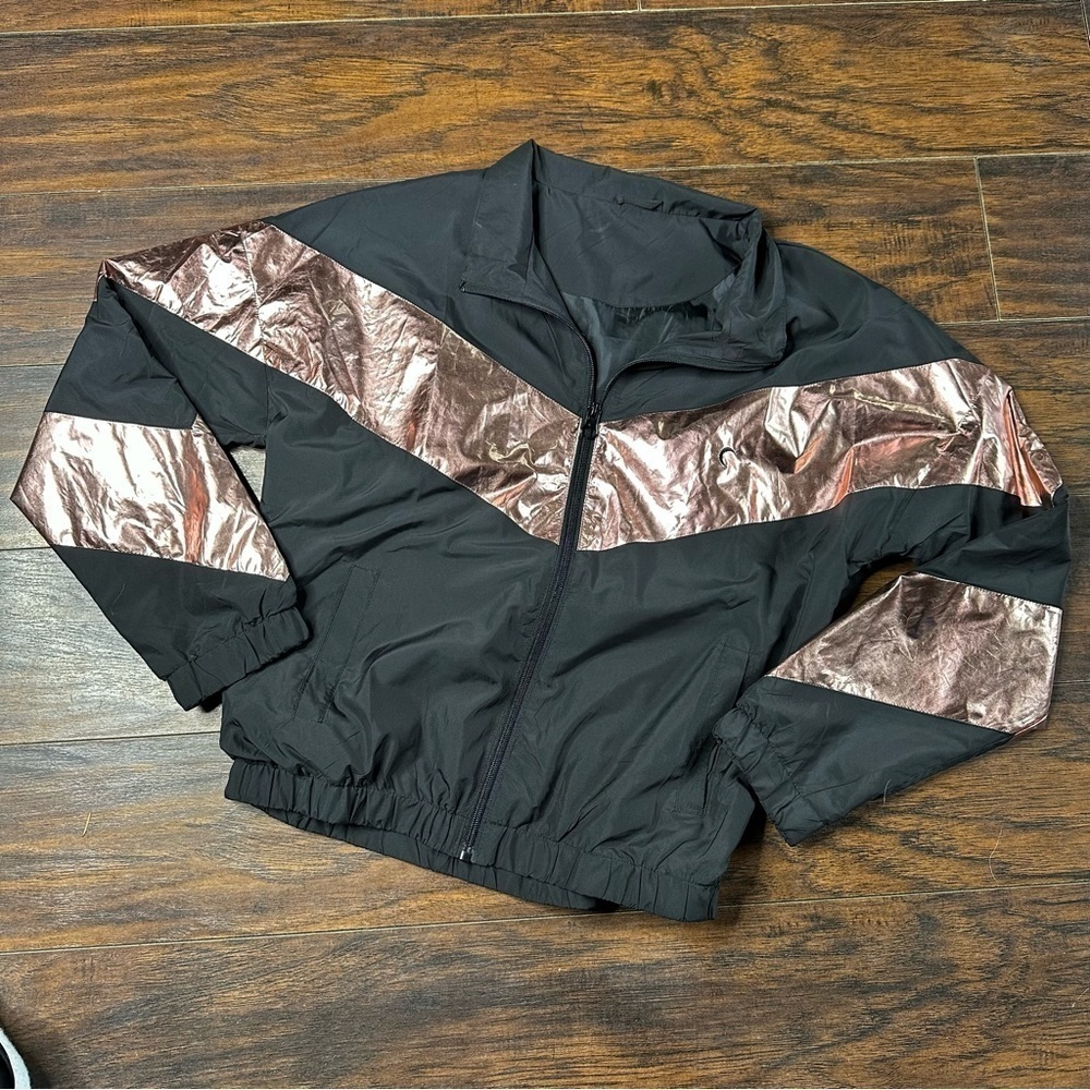 Zyia Rose Gold Windbreaker Metallic Bomber Jacket